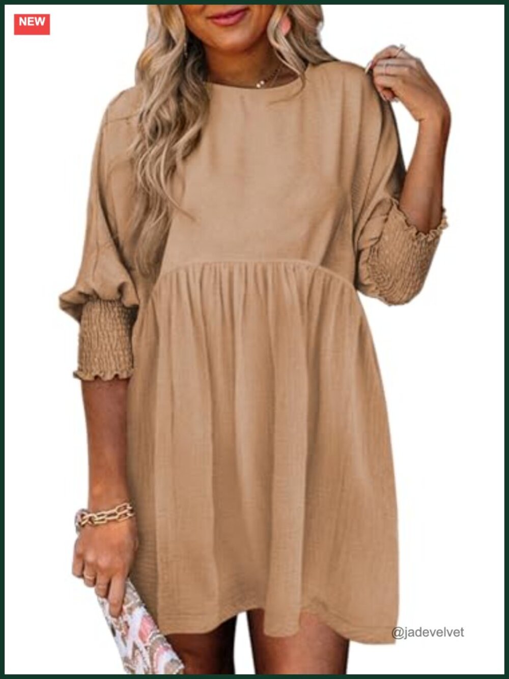 Dokotoo Women's Empire Waist 3/4 Sleeve Casual Babydoll Mini Dress